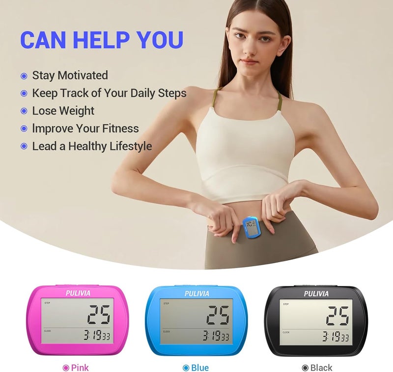 PULIVIA Pedometer for Walking 3D Step Counter with Clock, Accurate Steps Tracker Portable Pedometer with Clip, Simple Walking Step Counter - Image 5